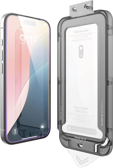 elago Tempered Glass+ Screen Protector Compatible with iPhone 16-9H Surface Hardness, Anti-Fingerprint, Shatter-Proof, Scratch Protection, Crystal Clear Clarity, Bubble-Free