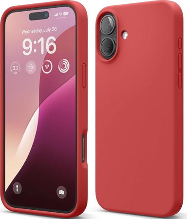 elago Compatible with iPhone 16 Plus Case, Premium Liquid Silicone Case, Full Body Protective Cover, Shockproof, Slim Design, Anti-Scratch Soft Microfiber Lining, 6.7 inch (Red)
