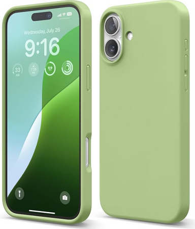 elago Compatible with iPhone 16 Plus Case, Premium Liquid Silicone Case, Full Body Protective Cover, Shockproof, Slim Design, Anti-Scratch Soft Microfiber Lining, 6.7 inch (Pastel Green)
