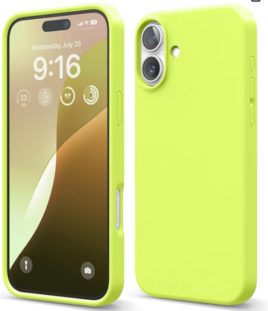 elago Compatible with iPhone 16 Plus Case, Premium Liquid Silicone Case, Full Body Protective Cover, Shockproof, Slim Design, Anti-Scratch Soft Microfiber Lining, 6.7 inch (Neon Yellow)