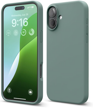 elago Compatible with iPhone 16 Plus Case, Premium Liquid Silicone Case, Full Body Protective Cover, Shockproof, Slim Design, Anti-Scratch Soft Microfiber Lining, 6.7 inch (Midnight Green)