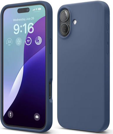 elago Compatible with iPhone 16 Plus Case, Premium Liquid Silicone Case, Full Body Protective Cover, Shockproof, Slim Design, Anti-Scratch Soft Microfiber Lining, 6.7 inch (Jean Indigo)