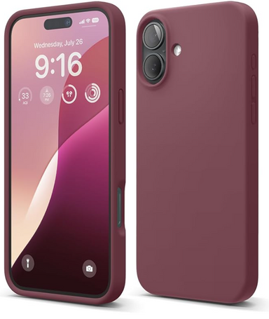 elago Compatible with iPhone 16 Plus Case, Premium Liquid Silicone Case, Full Body Protective Cover, Shockproof, Slim Design, Anti-Scratch Soft Microfiber Lining, 6.7 inch (Burgundy)