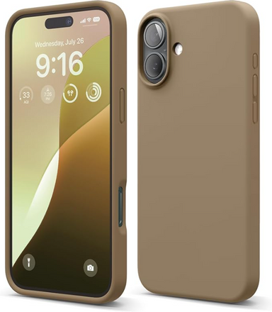 elago Compatible with iPhone 16 Plus Case, Premium Liquid Silicone Case, Full Body Protective Cover, Shockproof, Slim Design, Anti-Scratch Soft Microfiber Lining, 6.7 inch (Brown)