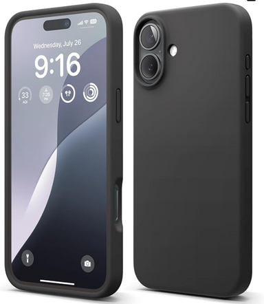 elago Compatible with iPhone 16 Plus Case, Premium Liquid Silicone Case, Full Body Protective Cover, Shockproof, Slim Design, Anti-Scratch Soft Microfiber Lining, 6.7 inch (Black)
