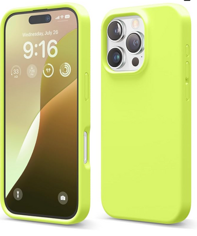 elago Compatible with iPhone 16 Pro Case, Premium Liquid Silicone Case, Full Body Protective Cover, Shockproof, Slim Phone, Anti-Scratch Soft Microfiber Lining, 6.3 inch (Neon Yellow)