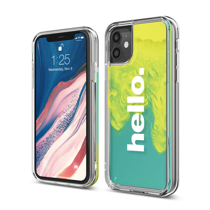 Elago iPhone 11/11 Pro/11 Pro Max Sand Case Hello: Neon Yellow (Night Glow Green) / Coral Blue